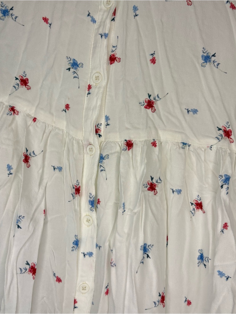 The Drop White Mini Loose Fit Button Down Dress Red & Blue Floral Print Size M - Picture 7 of 8